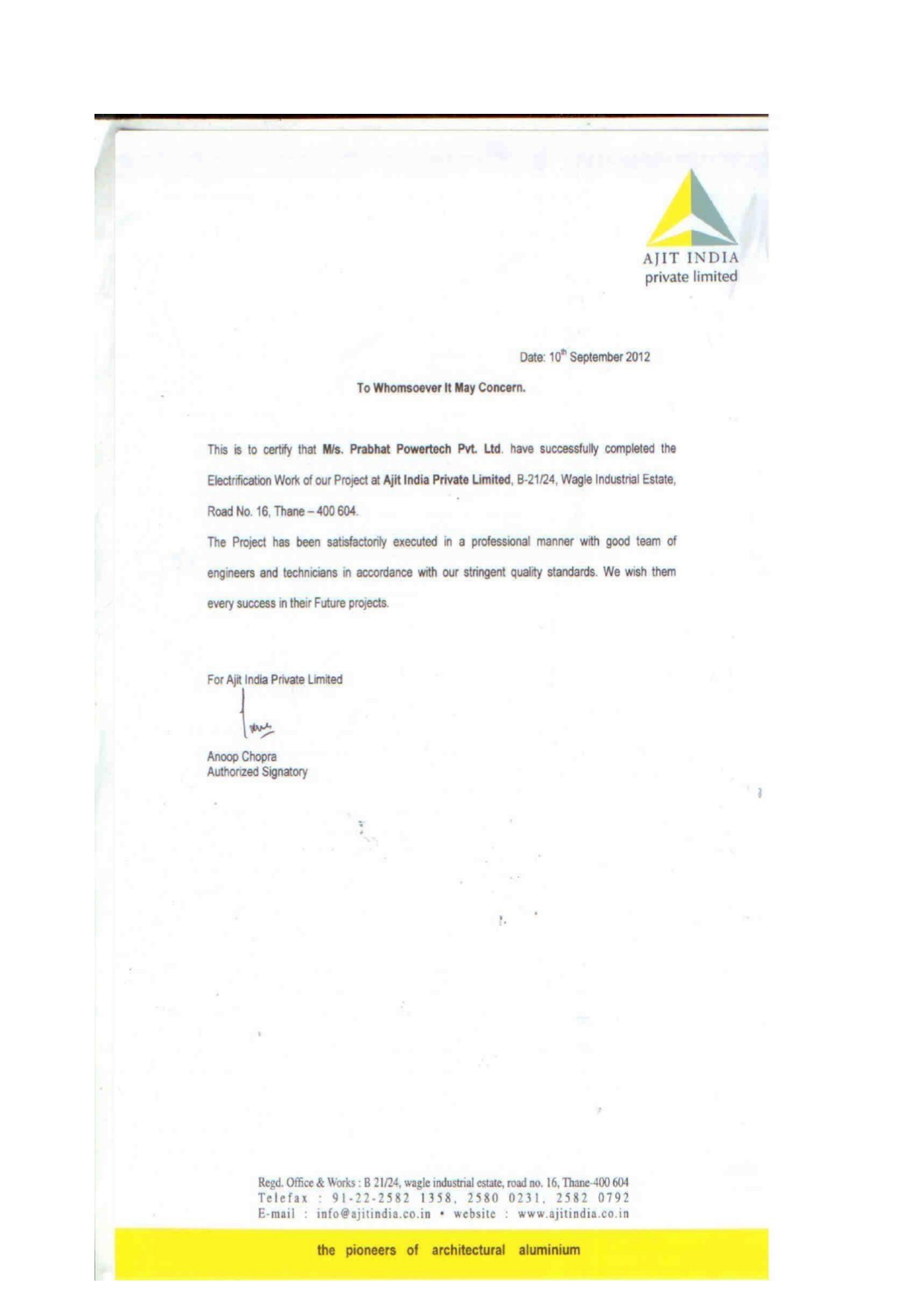 Appreciation certificate