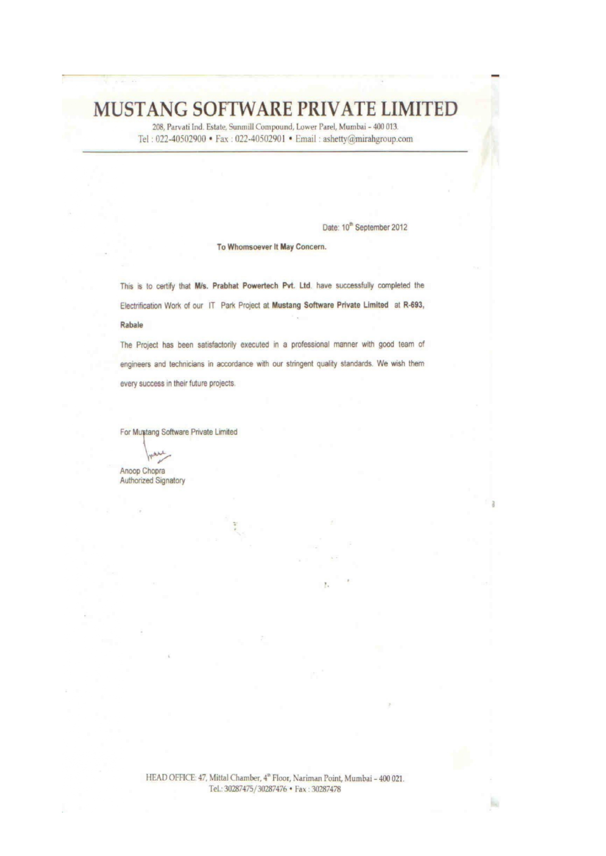 Appreciation certificate